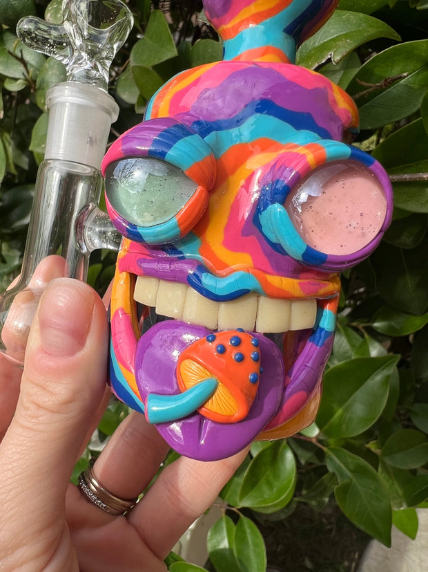 Trippy Rainbow Fiend #2 Bent Neck Glass Water Pipe/Rig