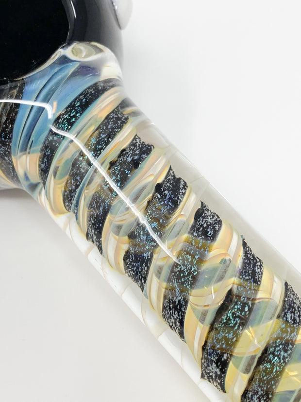 Yellow Dichro Swirl Black Head Glass Hand Pipe