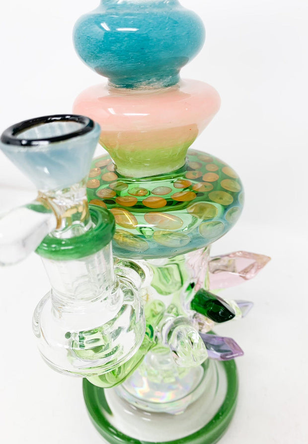 Rainbow Crystal Tattoo 12in Recycler Glass Water Pipe/Dab Rig