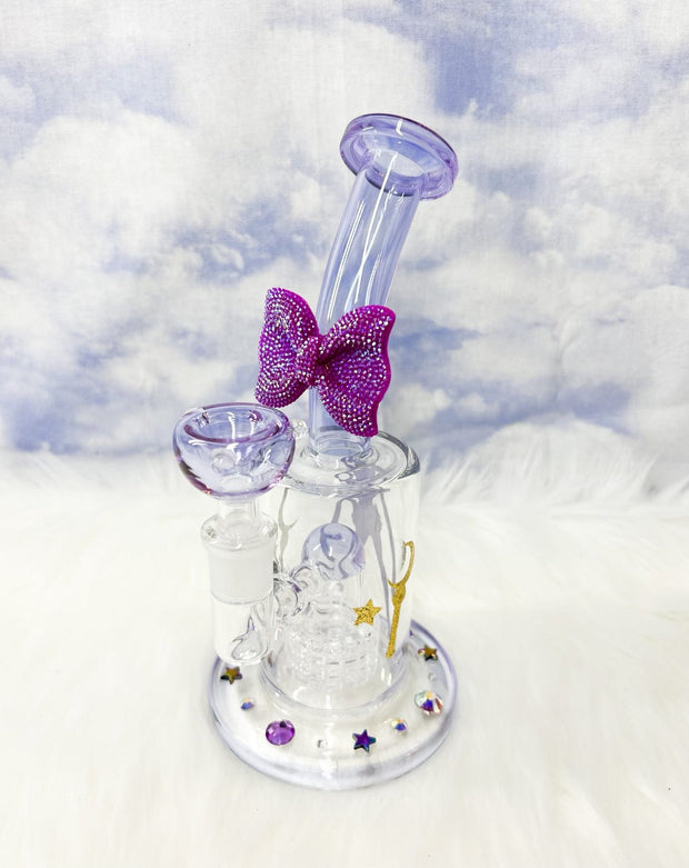 Purple Moon Girl Bent Neck Glass Water Pipe/Dab Rig