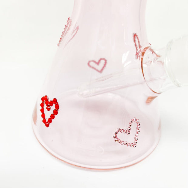 Pretty In Pink Red Crystal Hearts 16in Glass Water Pipe/Bong