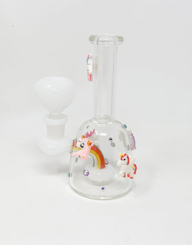 6.5in Red Rainbow Unicorn Rhinestone Glass Hand Pipe/Bong/Dab Rig
