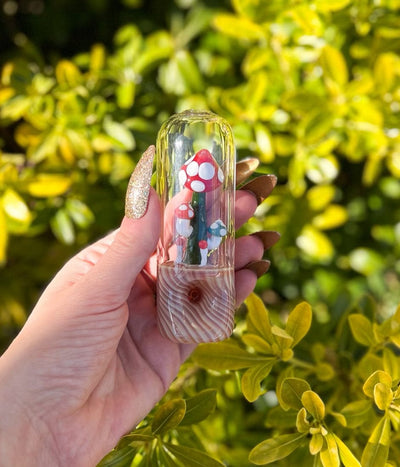 Fumed Woodgrain Mushroom Glass Hand Pipe