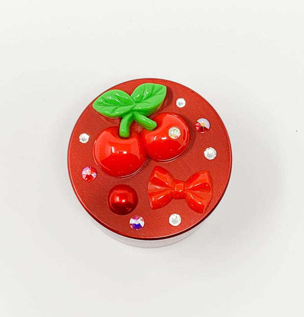 Herb Grinder Red Cherries Swarovski Crystals Weed Grinder 4 Piece 55mm W/ Cleaning Tool