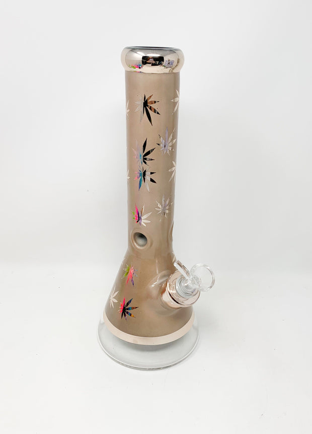 Rose Gold Weed Leaves Beaker Glass Water Pipe/Bong