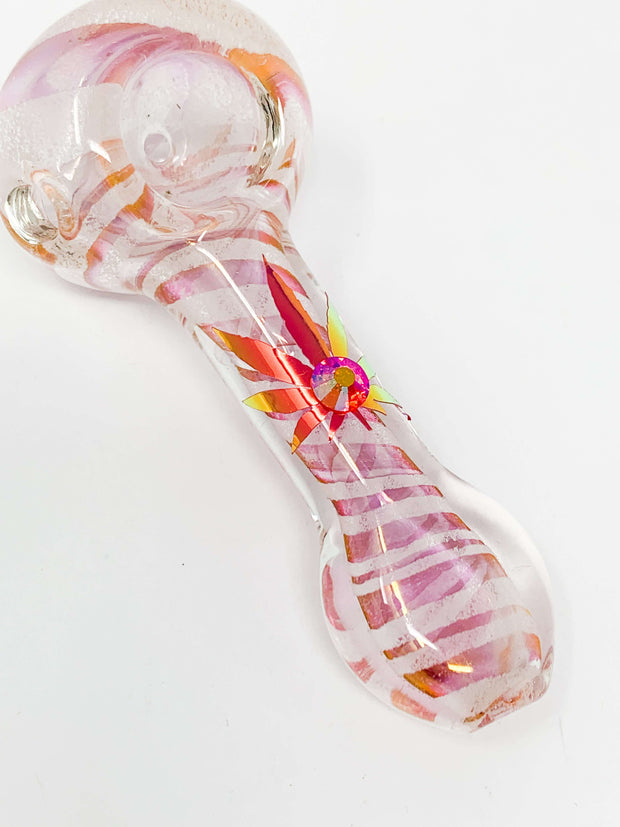 Pink Swirl Weed Leaf Crystal Glass Hand Pipe