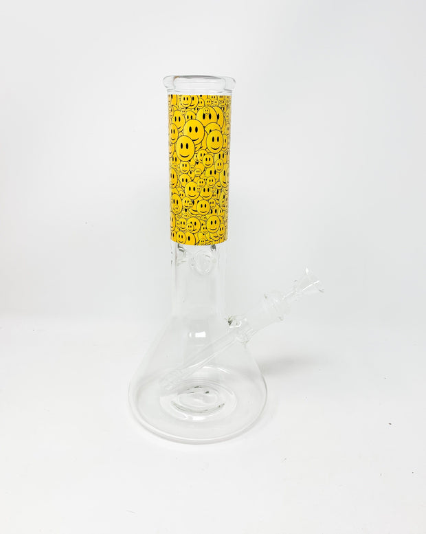 Yellow Smiley Faces Beaker Glass Water Pipe/Bong