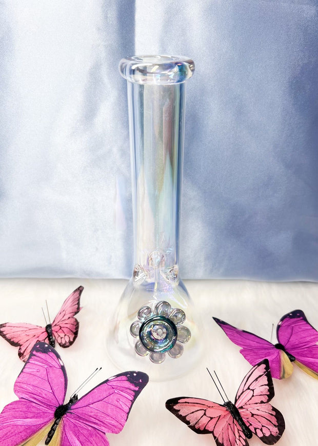 Iridescent Butterfly 8in Glass Water Pipe/Bong