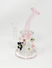 Pink Daisy Flowers 9in Bent Neck Glass Water Hand Pipe/Dab Rig