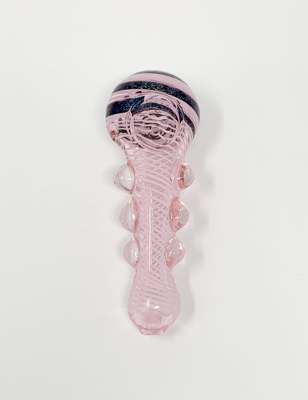 Pink Swirl Dichro Head Glass Hand Pipe