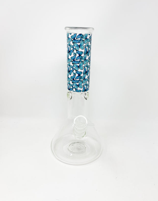 Blue Butterflies Beaker Glass Water Pipe/Bong