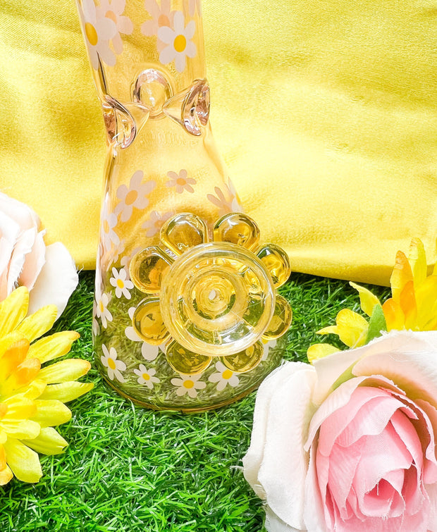 Retro Pink Daisies Glass Water Pipe/Bong