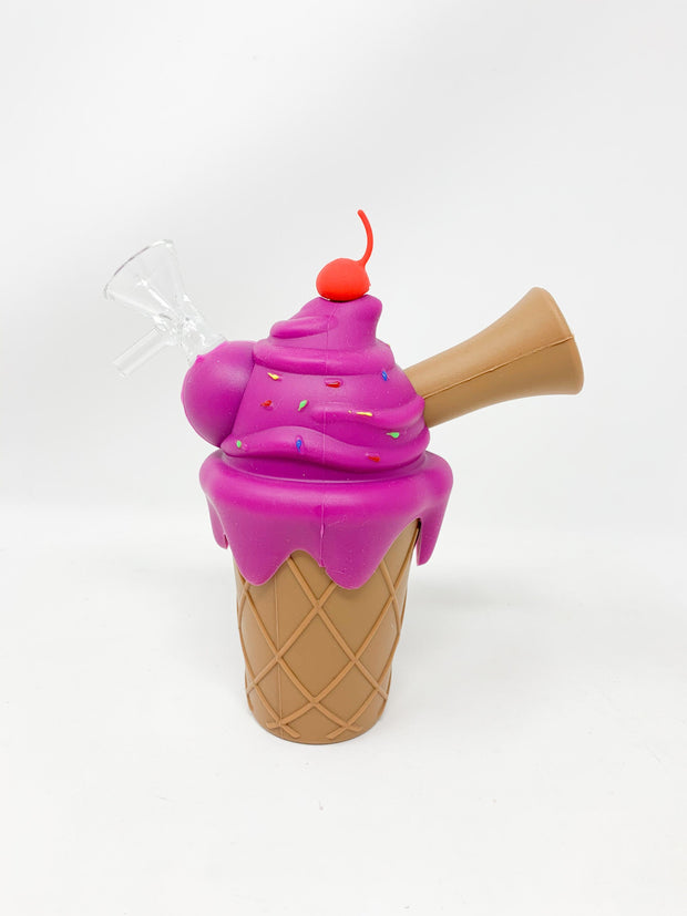 Fuchsia Purple Silicone Ice Cream Cone Water Pipe/Bong