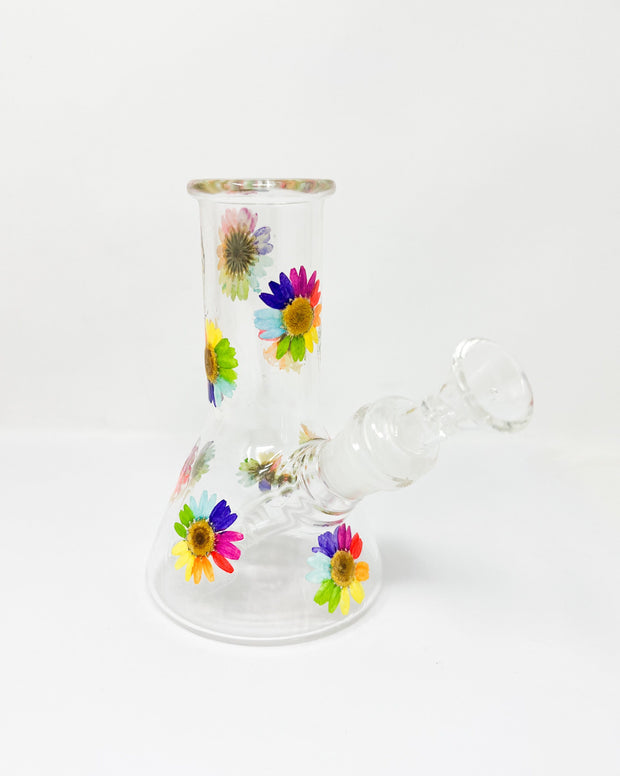 Rainbow Daisy 5.5in Glass Beaker Water Pipe/Bong
