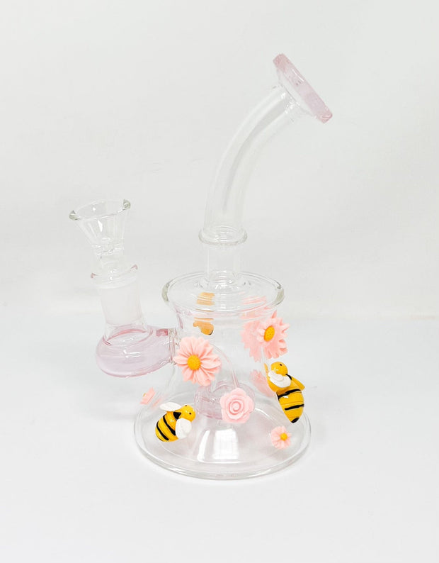 Bee’s and Daisies 6in Glass Water Pipe/Dab Rig