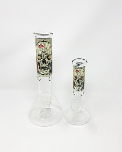 Skull Roses Beaker Glass Water Pipe/Bong