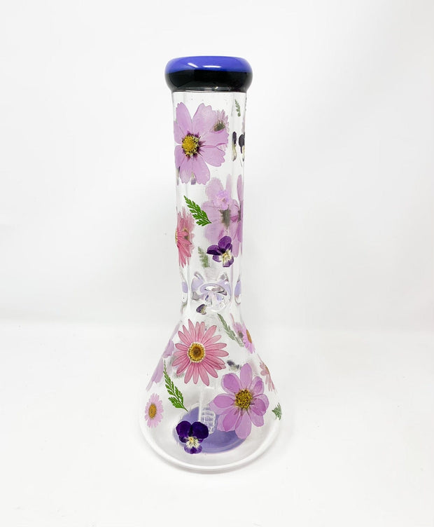 Purple Dried Floral 12in Glass Water Pipe/Bong