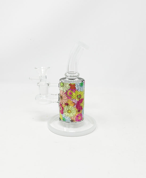 Daisies Perforated Vinly 6.5in Bent Neck Glass Water Hand Pipe/Dab Rig