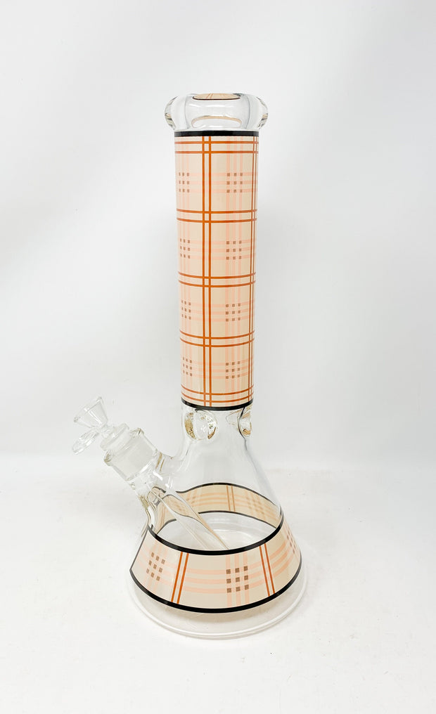 Beige Plaid Beaker Glass Water Pipe/Bong