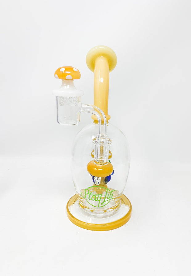 Yellow Mushroom Bent Neck Glass Water Hand Pipe/Dab Rig