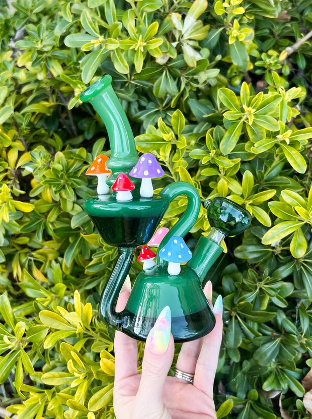 Rainbow Mushroom Recycler Glass Water Pipe/Dab Rig