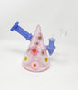 Pink Daisy Floral Pyramid Honeycomb Perc Glass Water Hand Pipe/Dab Rig