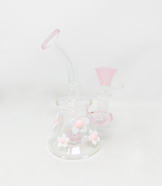 Pink Daisies 6in Glass Water Pipe/Dab Rig