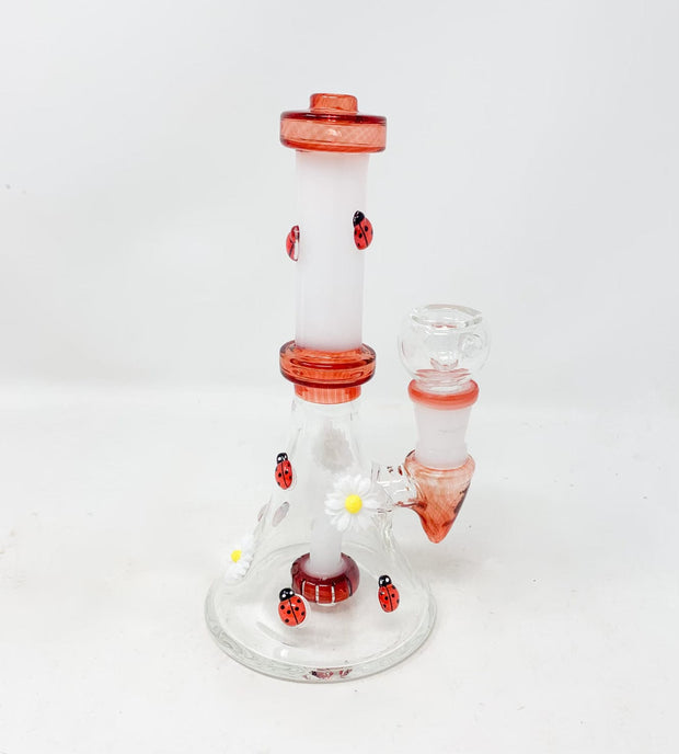 Red Ladybug Daisies Straight Neck Glass Water Pipe/Rig
