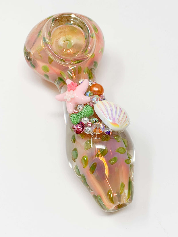 Mermaid Crystal Pink and Green Fume Hand Pipe
