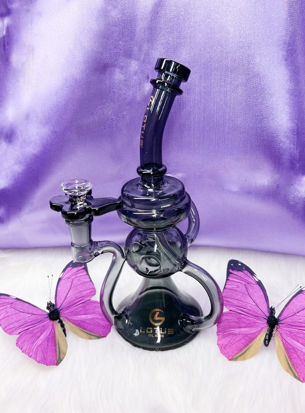 Lotus Glass Black Recycler Water Pipe/Dab Rig