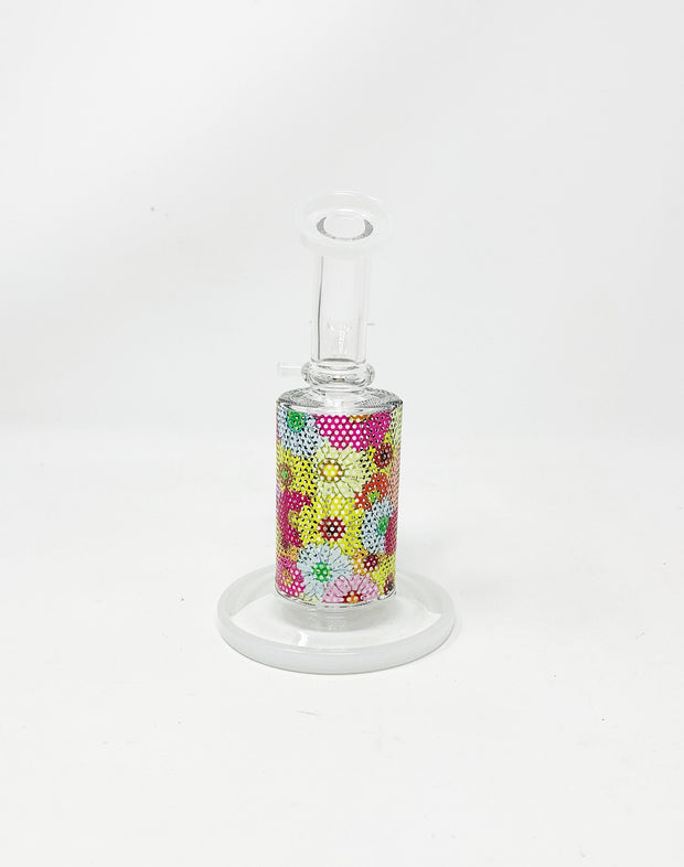 Daisies Perforated Vinly 6.5in Bent Neck Glass Water Hand Pipe/Dab Rig