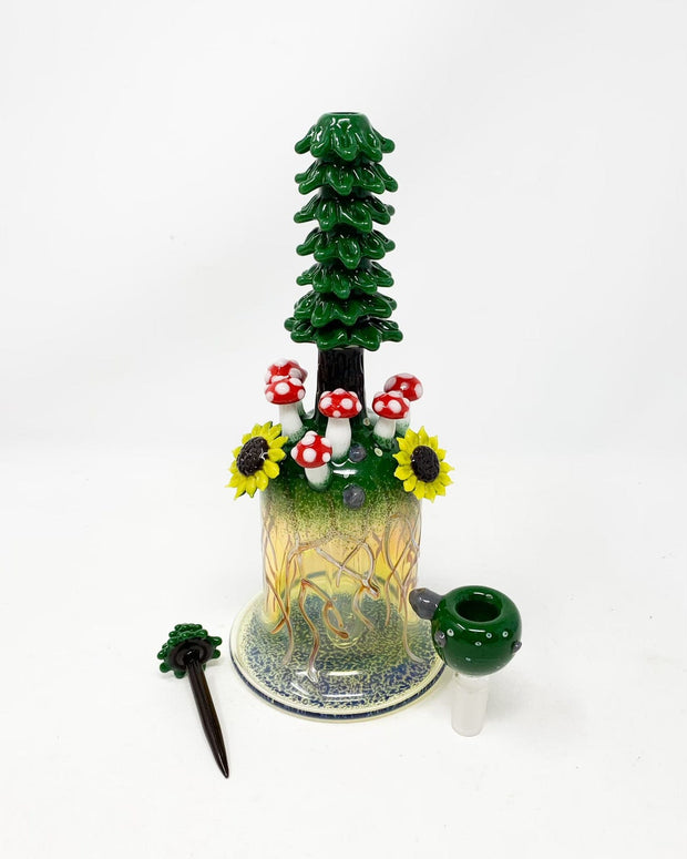 Los1Glass Red Mushroom Sunflower Tree Heady Glass Water Pipe/Dab Rig