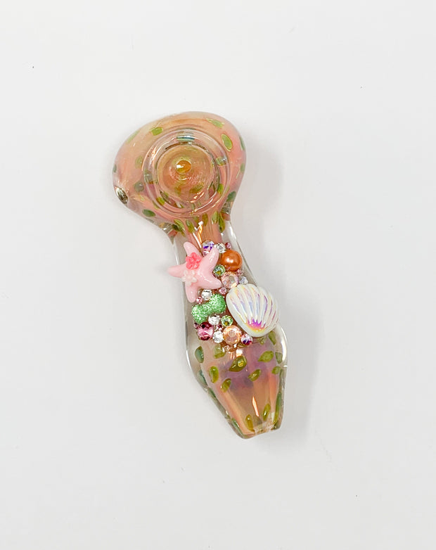 Mermaid Crystal Pink and Green Fume Hand Pipe