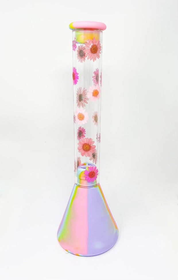 Pink Flower Child 14in Silicone Water Pipe/Bong