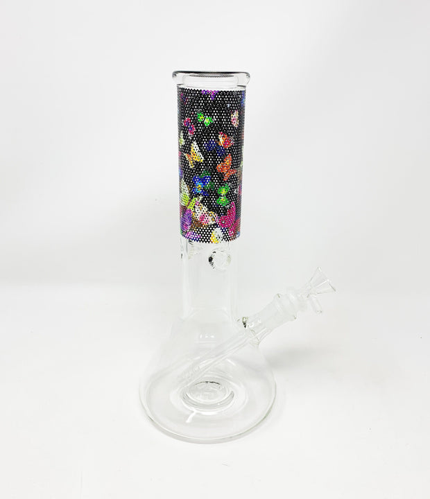Rainbow Butterflies Beaker Glass Water Pipe/Bong