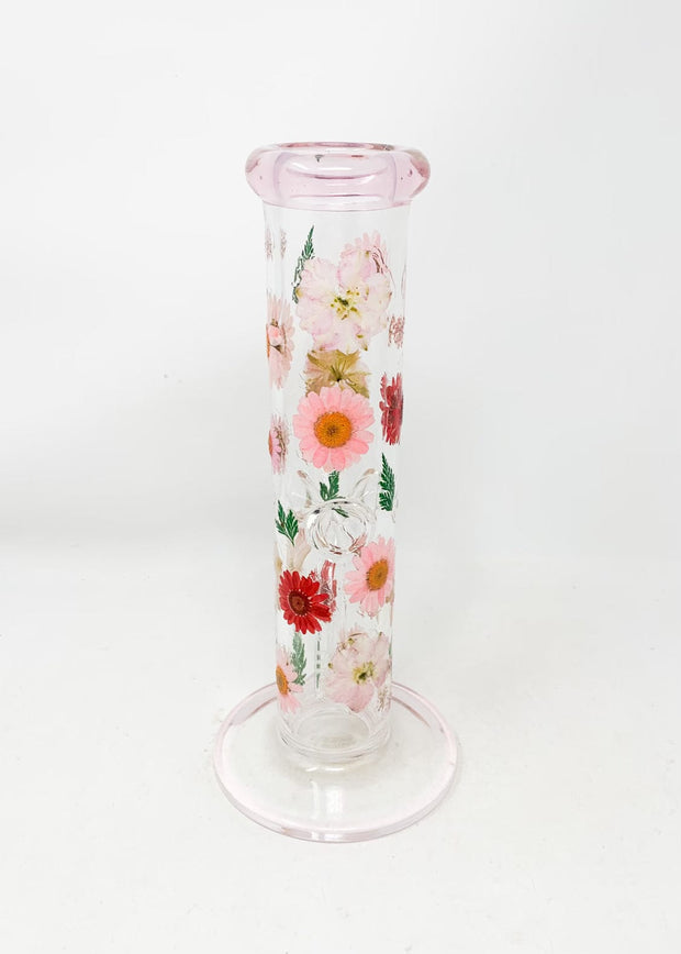 Pink Dried Floral 10in Glass Water Pipe/Bong