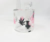 Pink StayLit Glitter Weed Leaves 6in Barrell Glass Water Hand Pipe/Dab Rig