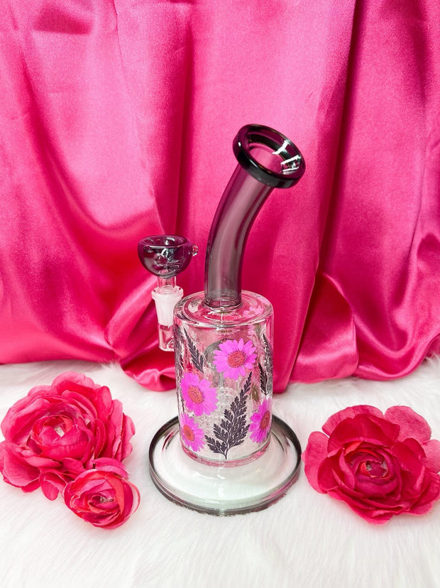 Smoky Pink Dried Floral Glass Water Pipe/Dab Rig