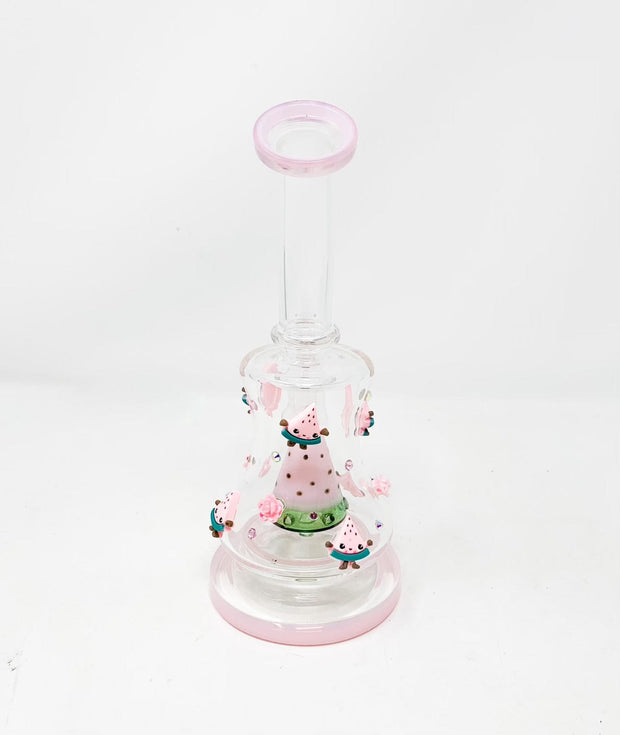 Pink Watermelon Crystals and Charms Glass Water Pipe/Dab Rig