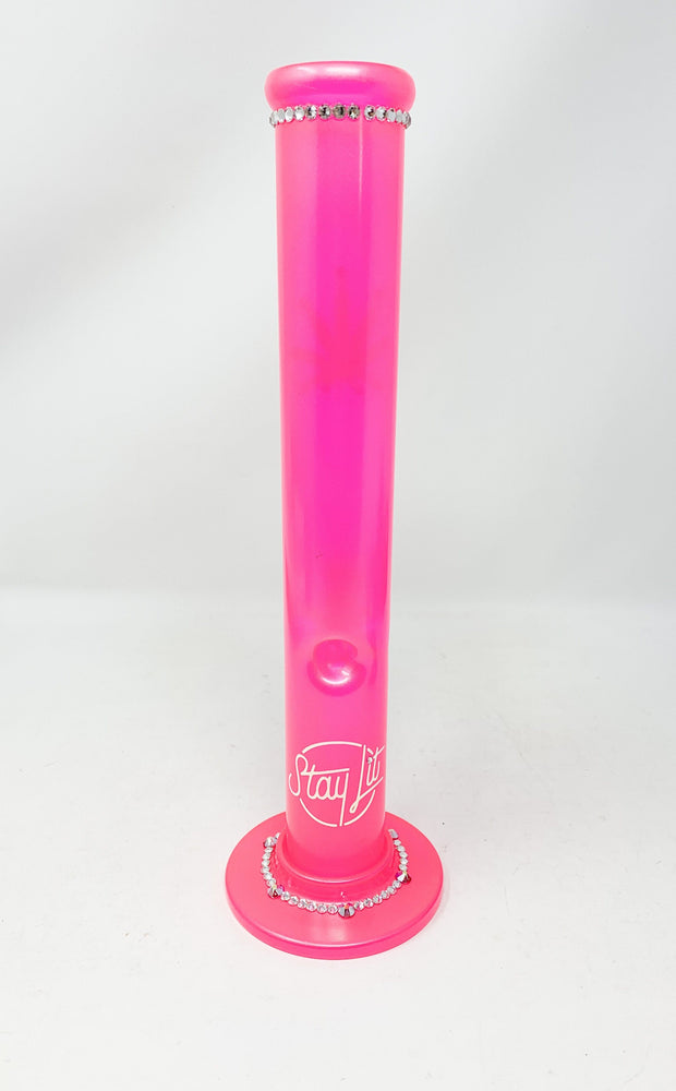 Pink StayLit Opal Hologrpahic Crystal 11.5in Glass Water Pipe/Bong