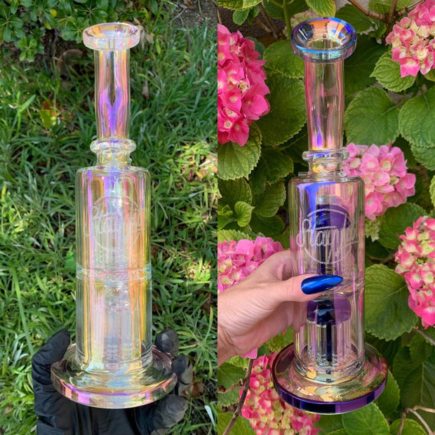 StayLit Iridescent Double Tree Perc Bent Neck Glass Water Pipe/Rig
