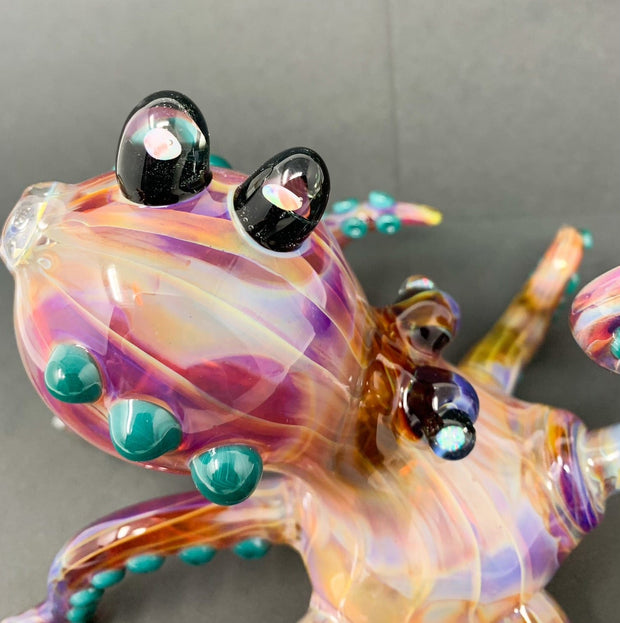 Izzy The Glassblower Amber Purple Octopus Heady Glass Water Pipe/Dab Rig