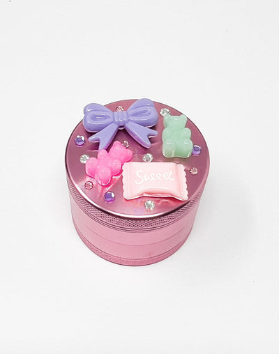 Gummy Bear Crystal Herb Grinder Custom Pink Spice Grinder 4 Piece 55mm W/ Cleaning Tool