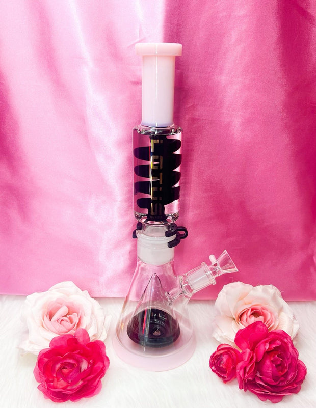 Lotus Milky Pink 14in Detachable Freezable Glass Water Pipe/Bong
