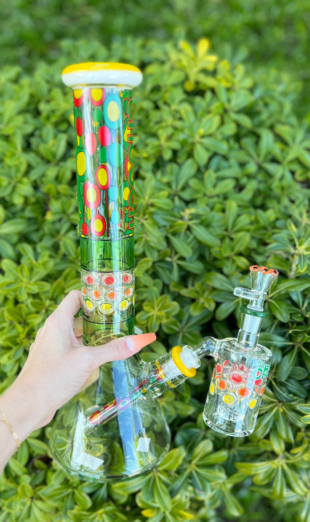 Cheech 15in Rasta Stained Glass Water Pipe With Ash Catcher/Bong