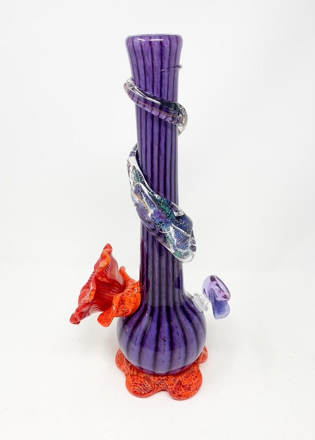 Noble Glass Violet Striped Scarlet Flower Heady Glass Water Pipe/Bong