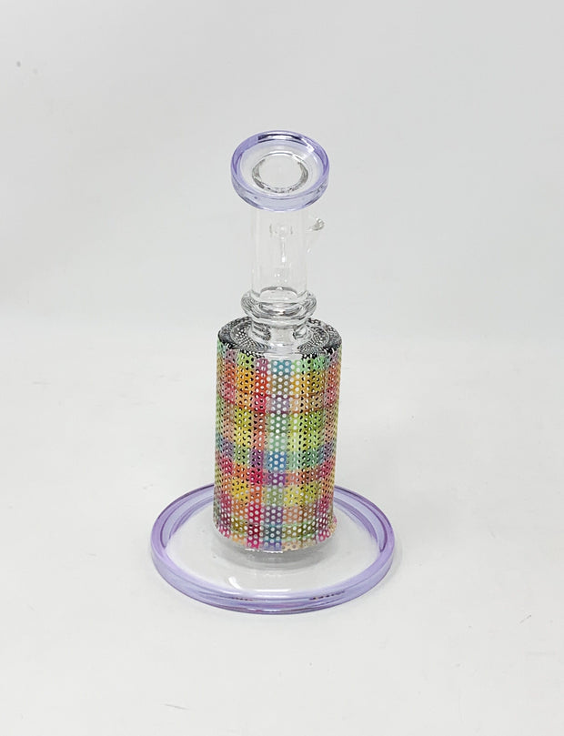 Rainbow Plaid Perforated Vinyl 6.5in Bent Neck Glass Water Hand Pipe/Dab Rig