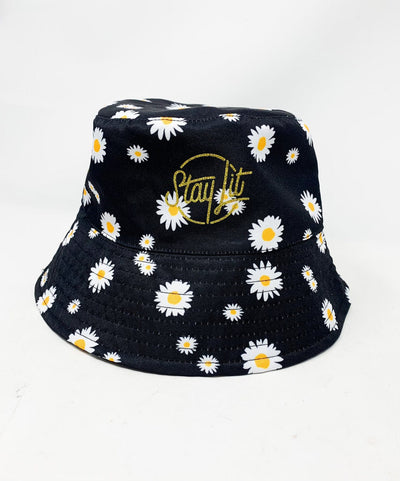 Black & Gold Glitter Daisies Bucket Hat