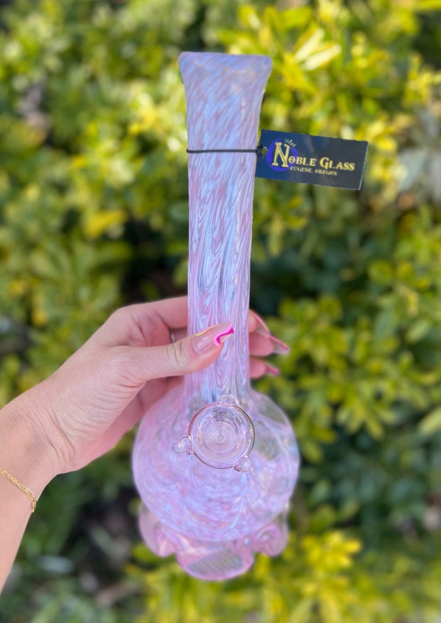 Noble Glass Pastel Pink White Lace Heady Glass Water Pipe/Bong