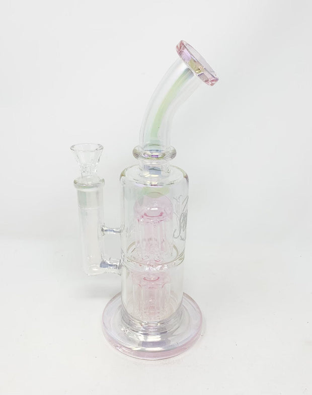 StayLit Iridescent Double Tree Perc Bent Neck Glass Water Pipe/Rig